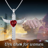 Sterling Silver Heart Birthstone Cross Urn Necklaces for Ashes