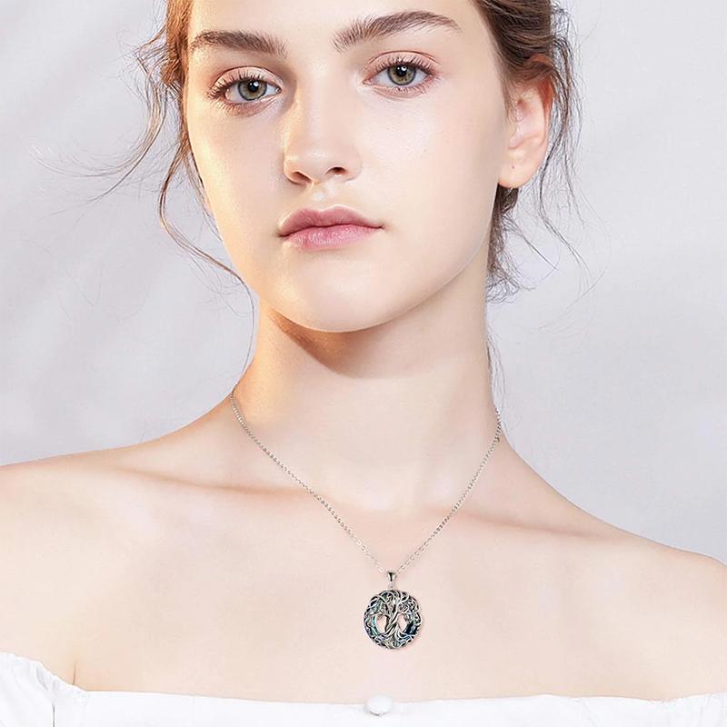 Sterling Silver Circle Crystal Tree of Life Urn Necklace for Ashes