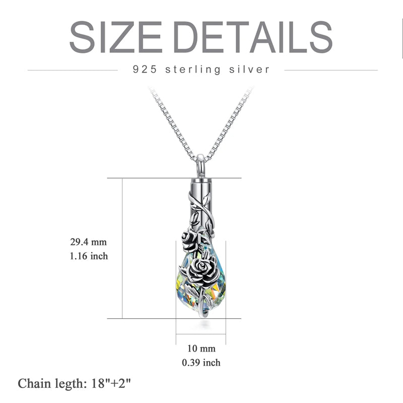 Sterling Silver Crystal Rose Sunflower Flower Urn Necklace for Ashes