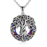 Sterling Silver Circle Crystal Tree of Life Urn Necklace for Ashes