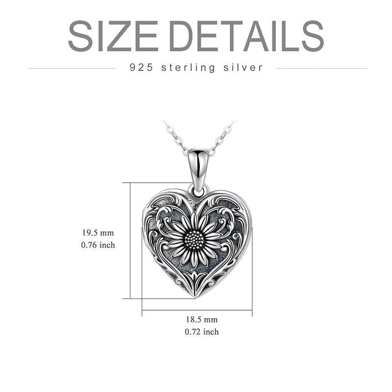 Sterling Silver Heart-shape Sunflower Photo Pendant Necklace