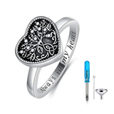 925 Sterling Silver Heart Celtic Tree of Life Urn Ring  for Ashes  Engraved with Always in My Heart