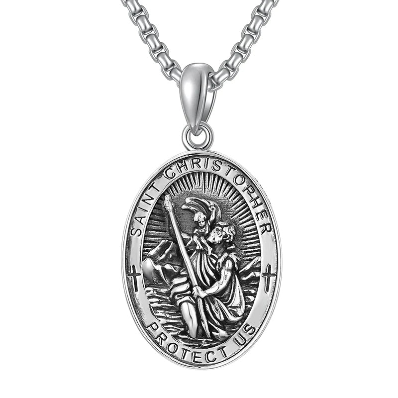 Sterling Silver St Michael St Christopher Pendant Necklace for Men
