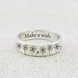 Sterling Silver Personalized Engraved Dandelion Nature Ring