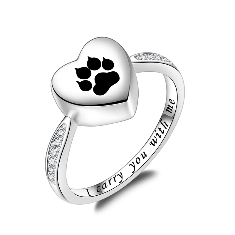 Sterling Silver Paw Print Urn for Ashes Engraved with I Carry You with Me