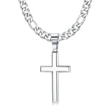 Sterling Silver Cross 5mm Stainless Steel Diamond-Cut Durable Figaro Chain Pendant Necklace