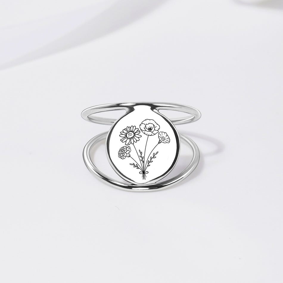 Sterling Silver Personalized Birth Flower Ring