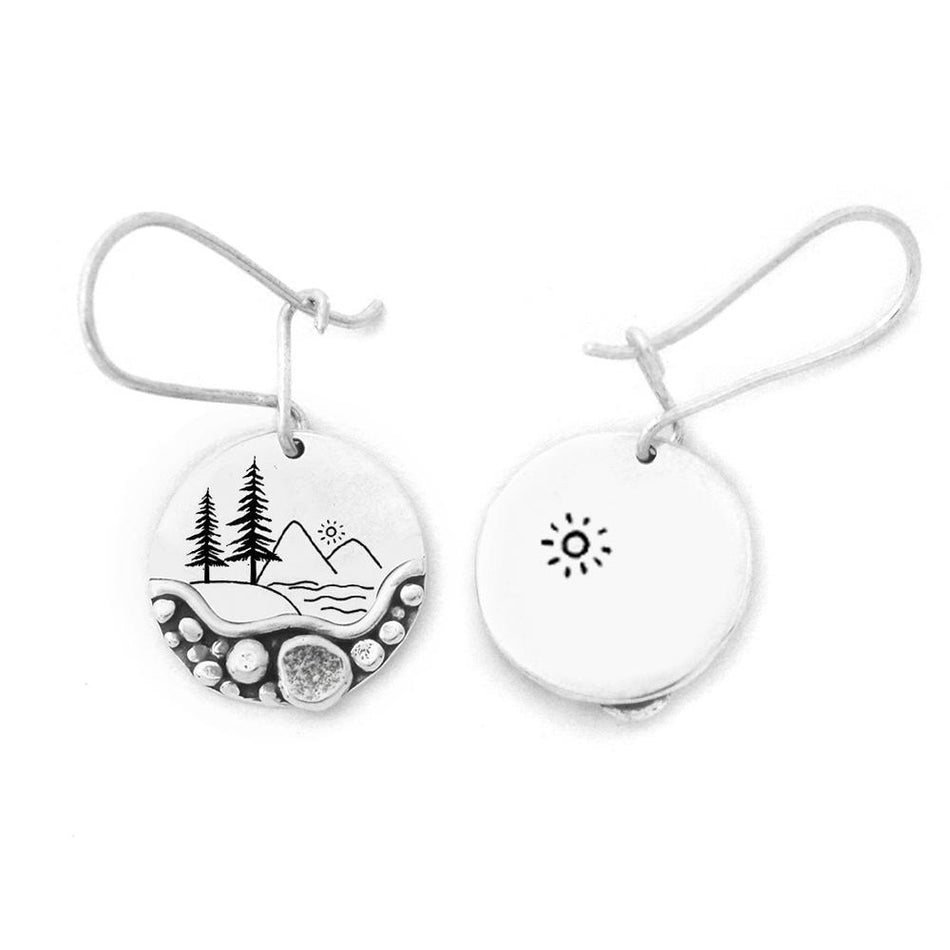 Sterling Silver Trail Mini Forest Pebble Wildflower Dangle Earrings