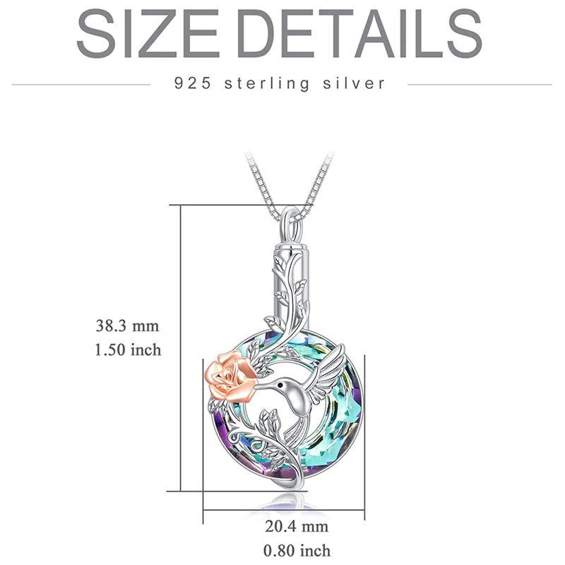 Sterling Silver Crystal Hummingbird Urn Necklace for Ashes