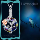 Sterling Silver Crystal Hummingbird Urn Necklace for Ashes