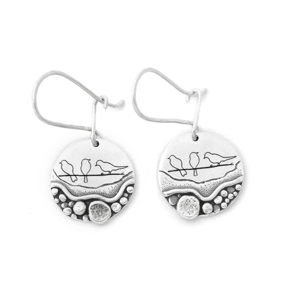 Sterling Silver Trail Mini Forest Pebble Wildflower Dangle Earrings