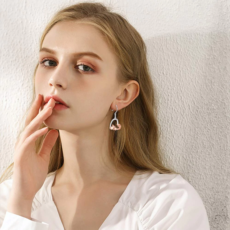 Sterling Silver Fox Moon Heart Dangle Earrings