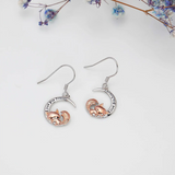 Sterling Silver Fox Moon Heart Dangle Earrings
