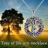 Sterling Silver Circle Crystal Tree of Life Urn Necklace for Ashes