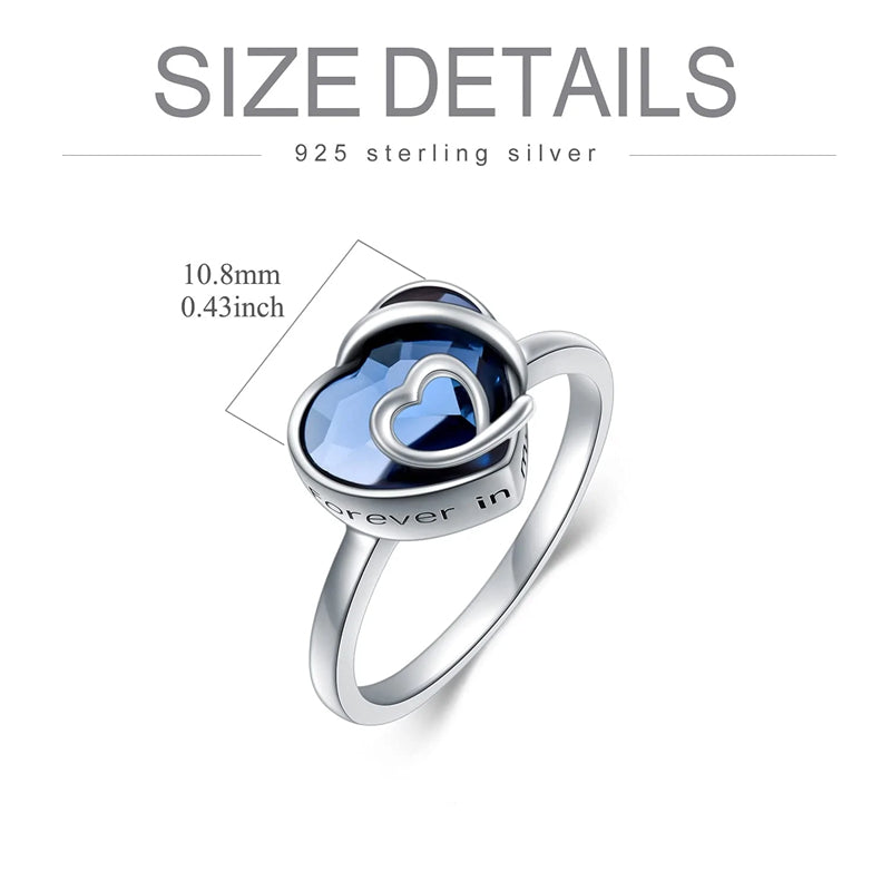 Sterling Silver Crystal Heart Urn Ring for Ashes Engraved With Always in My Heart