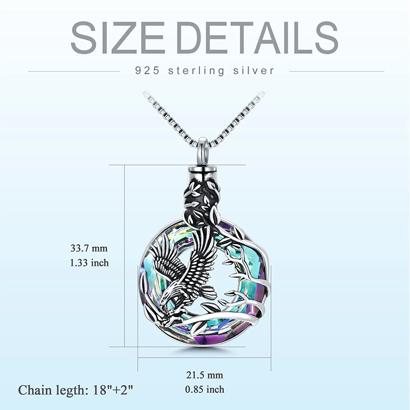 Sterling Silver Circle Crystal Eagle Urn Necklace for Ashes