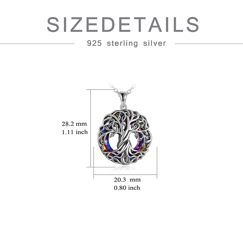 Sterling Silver Circle Crystal Tree of Life Urn Necklace for Ashes
