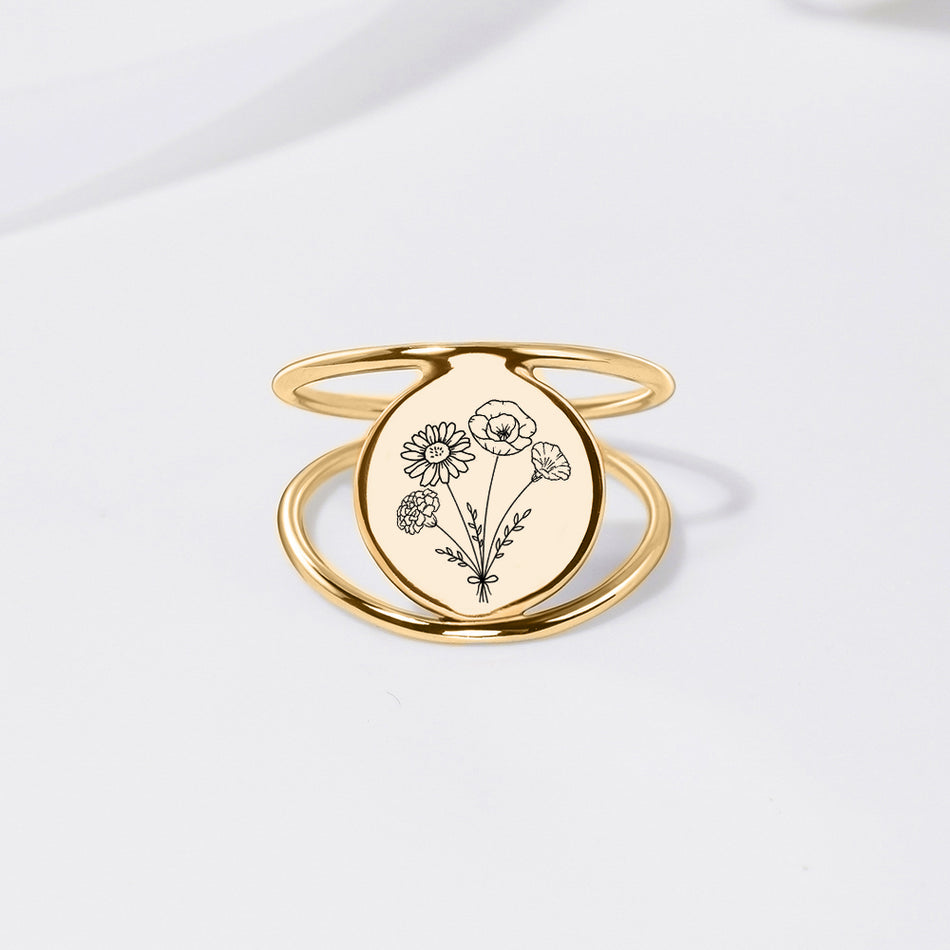 Sterling Silver Personalized Birth Flower Ring
