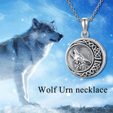 Sterling Silver Wolf Urn Necklace for Ashes With Engraved