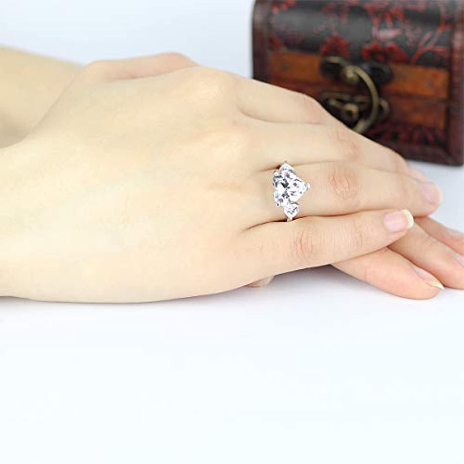 Sterling Silver 6 Carats Heart Cut White 5A Cubic Zirconia Cz Engagement Ring