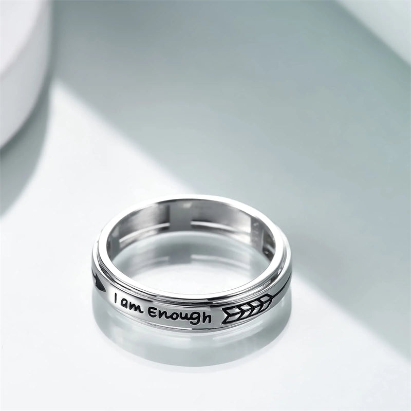 Sterling Silver Inspirational Spinner Ring Engraved With I Am Enough