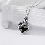 Sterling Silver Heart Crystal Rose Flower Urn Necklace for Ashes Cremation Jewelry