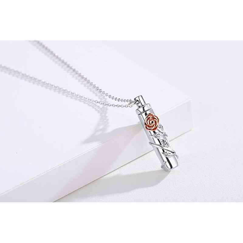 Sterling Silver Rose Flower Urn Necklace for Ashes