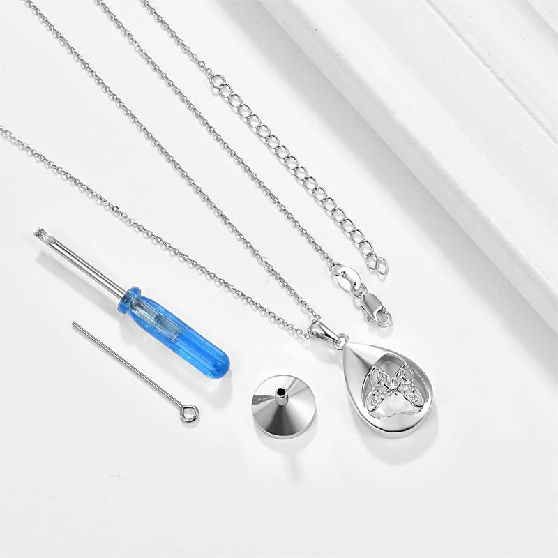 Sterling Silver Tear Dangle Celtic Knot Butterfly Urn Necklace for Ashes