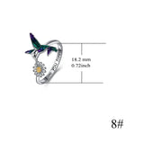 Sterling Silver Hummingbird & Daisy Flower Ring