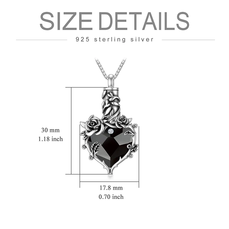 Sterling Silver Heart Crystal Rose Flower Urn Necklace for Ashes Cremation Jewelry