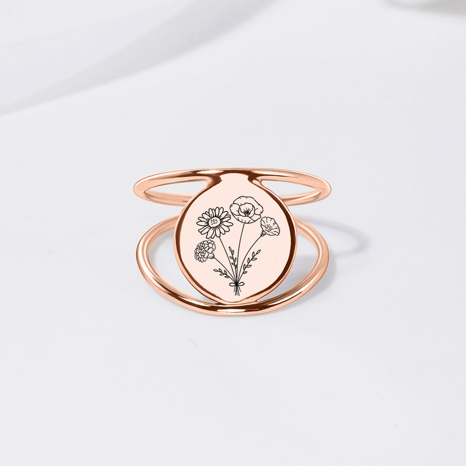 Sterling Silver Personalized Birth Flower Ring