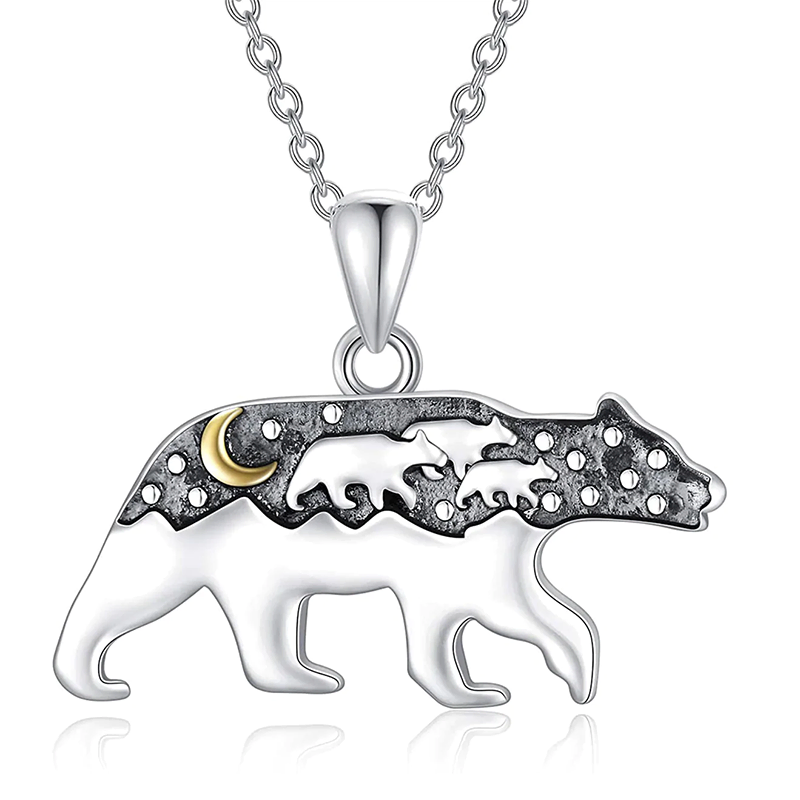 Sterling Silver Mama Bear Pendant Necklace