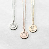 Sterling Silver Personalized Engraved Graduation Necklace Bachelor Cap Pendant Necklace