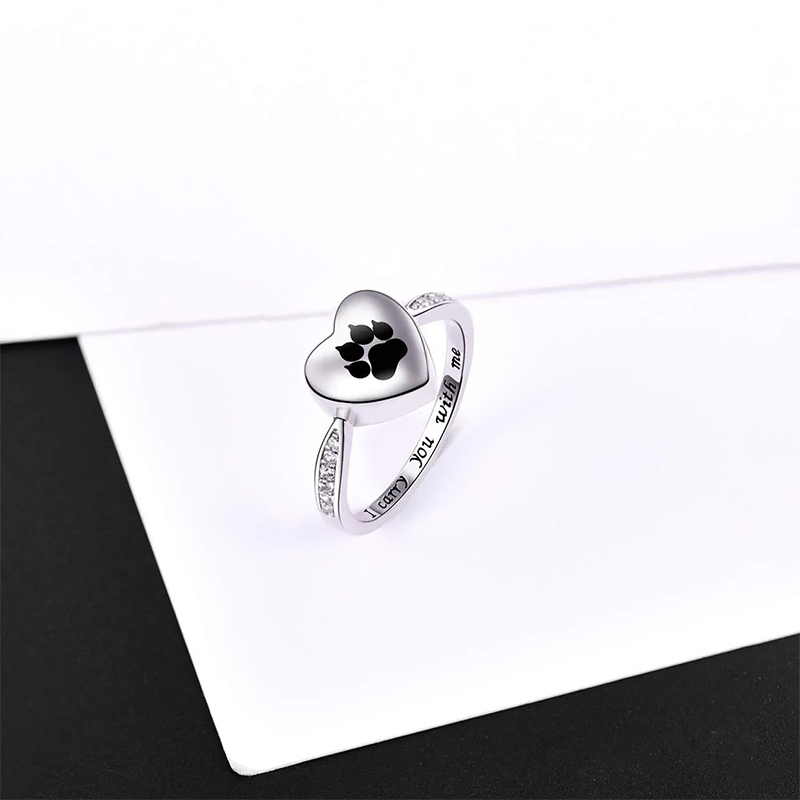 Sterling Silver Paw Print Urn for Ashes Engraved with I Carry You with Me