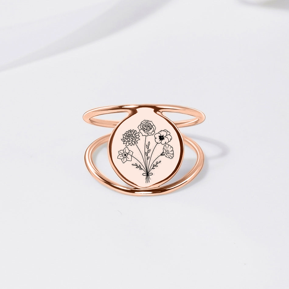 Sterling Silver Personalized Birth Flower Ring