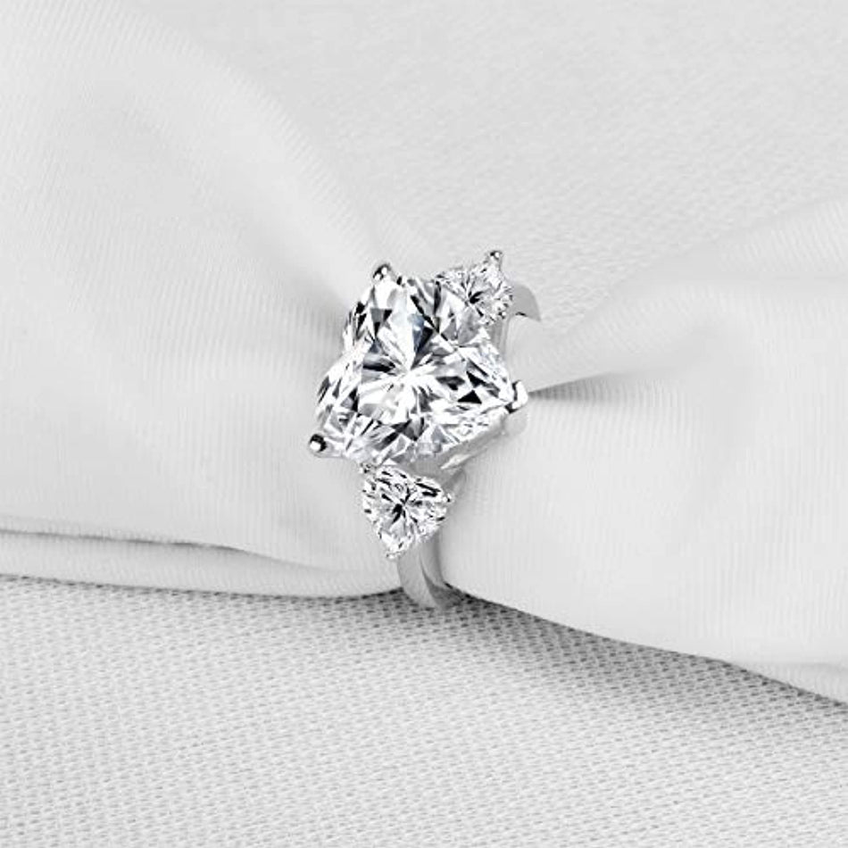 Sterling Silver 6 Carats Heart Cut White 5A Cubic Zirconia Cz Engagement Ring