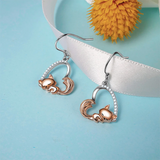 Sterling Silver Fox Moon Heart Dangle Earrings