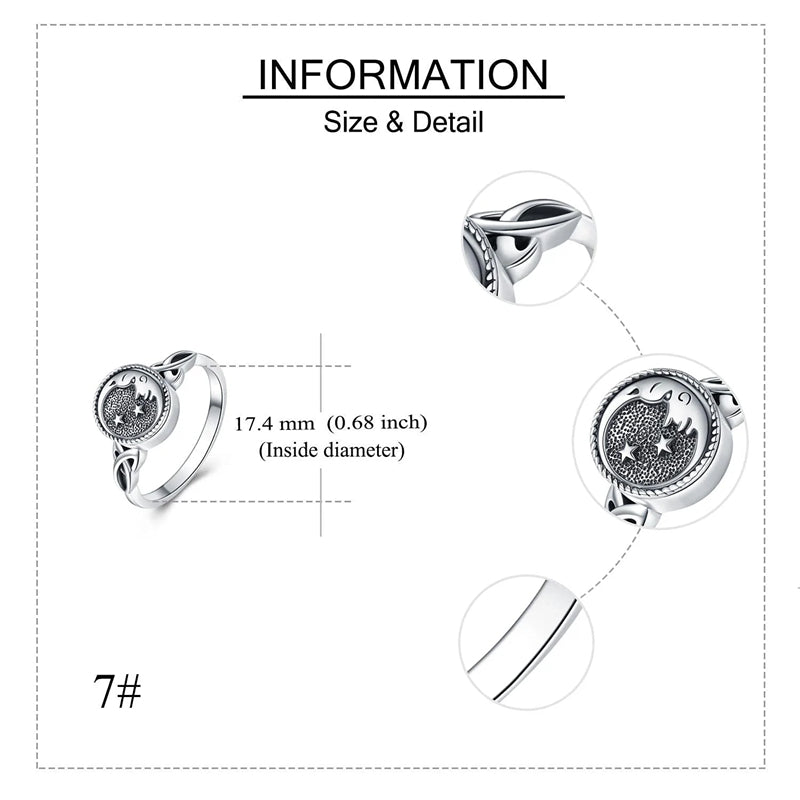 Sterling Silver Moon and Star Urn Ring for Ashes