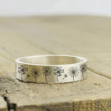 Sterling Silver Personalized Engraved Dandelion Nature Ring