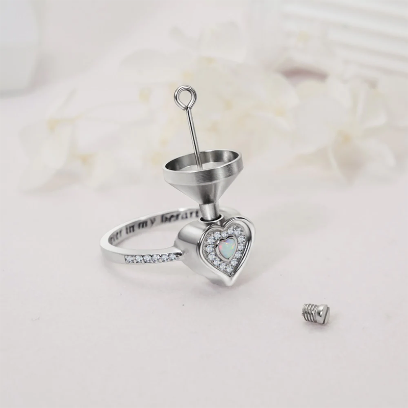 Sterling Silver Lab Opal Heart Urn Ring for Ashes Engraved With  Forever In My heart