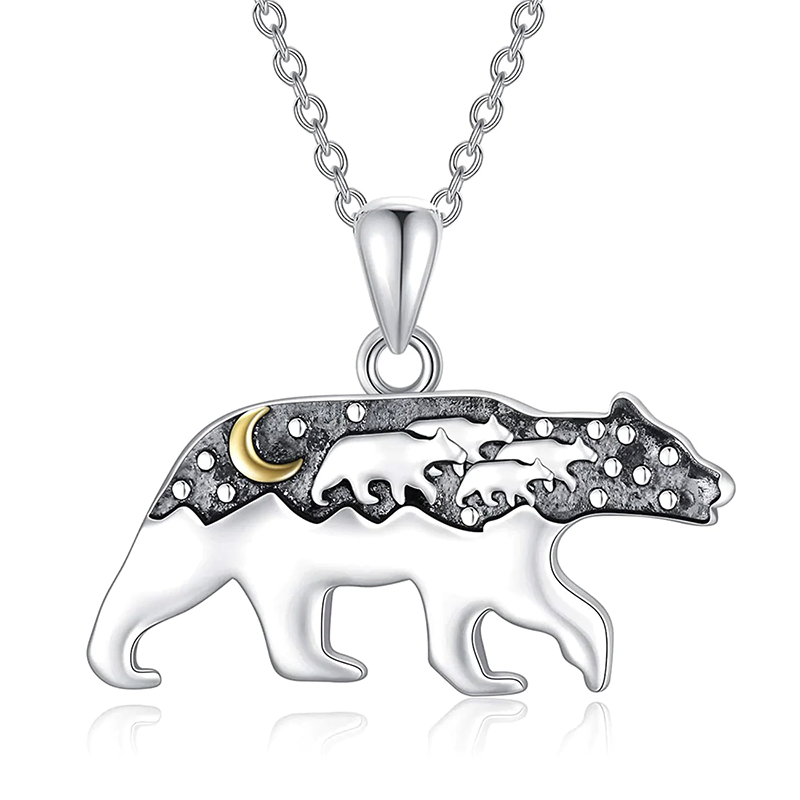 Sterling Silver Mama Bear Pendant Necklace