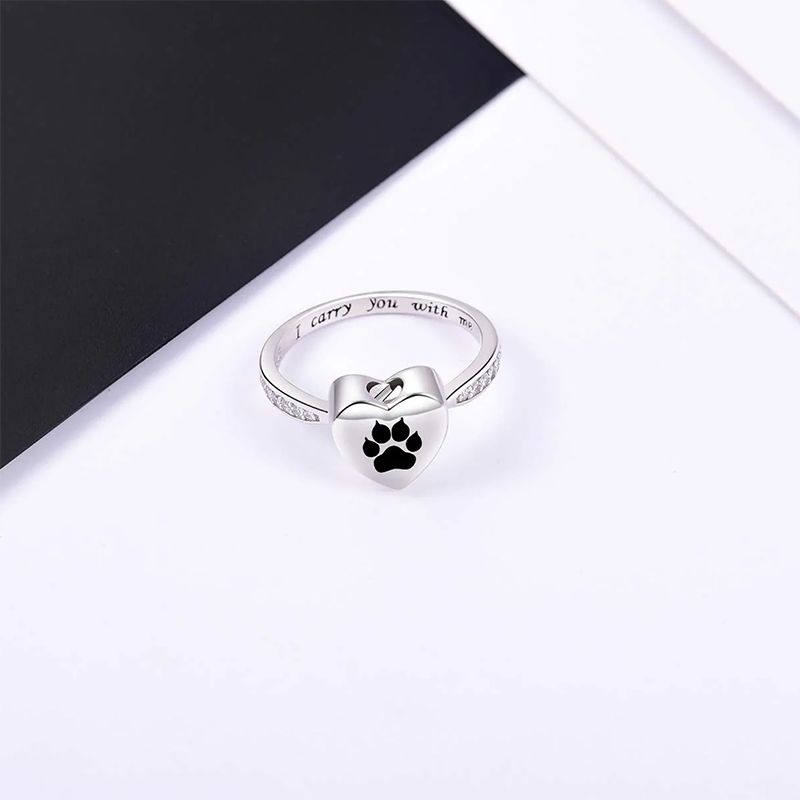 Sterling Silver Paw Print Urn for Ashes Engraved with I Carry You with Me
