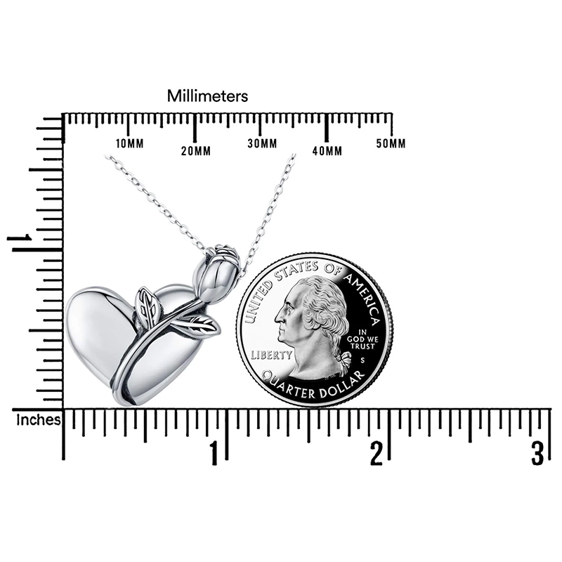 Sterling Silver Rose Heart Urn Necklace for Ashes