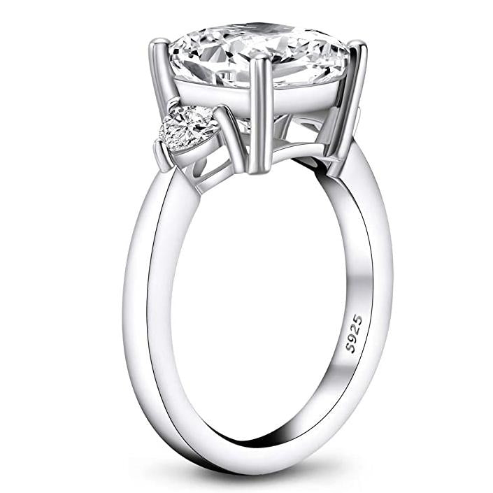 Sterling Silver 10K 14K Gold 5.5 Carats Cushion Cut 5A Cubic Zirconia CZ 3 Stone Engagement Wedding Ring