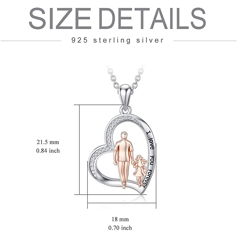 Sterling Silver Father Daughter Heart Pendant Necklace from Dad Gift for Daughter
