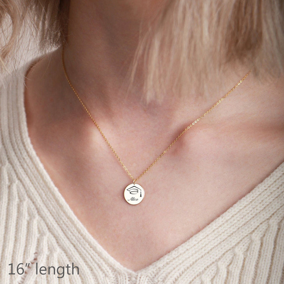 Sterling Silver Personalized Engraved Graduation Necklace Bachelor Cap Pendant Necklace