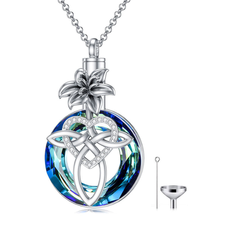 12 Birth Month Flower Cremation Jewelry for Ashes Celtic Knot Heart Ashes Memorial Keepsake Urn Necklace Circle Crystal