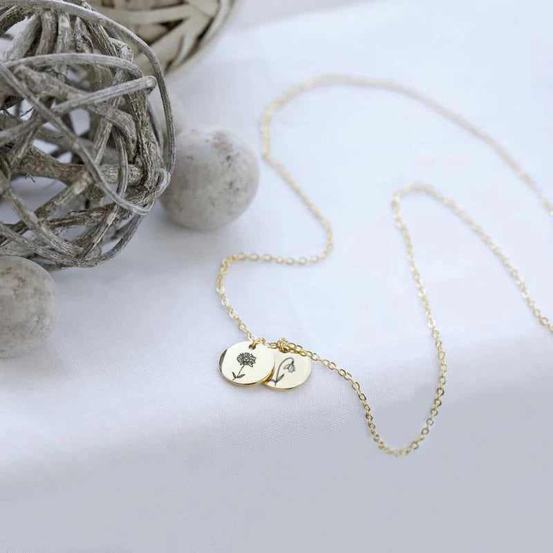 Sterling Silver Personalized Birth Month Flower Pendant Necklace