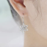 Sterling Silver CZ Snowflake Leverback Earrings