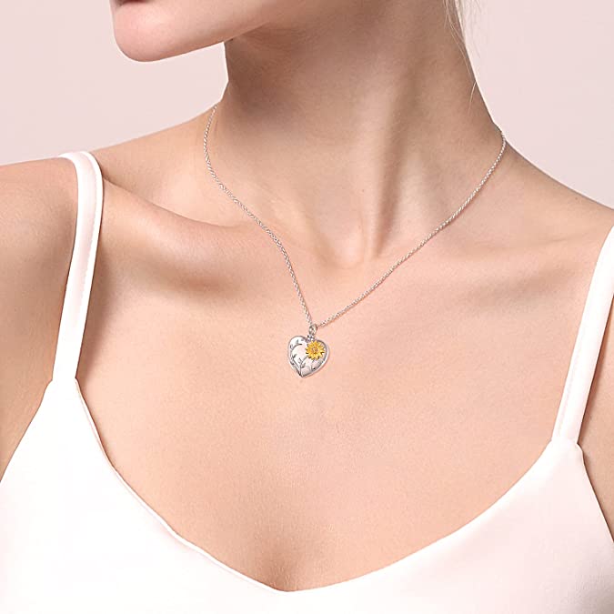 Sterling Silver Sunflower Heart Urn Necklace for Ashes